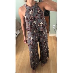 Grey Flower Print Jumpsuit